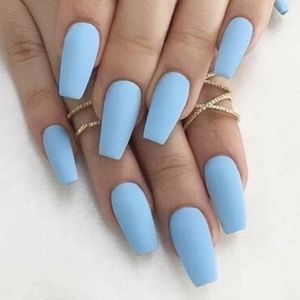 24pcs Pastel Blue Fake Nails with 1 sticker sheet